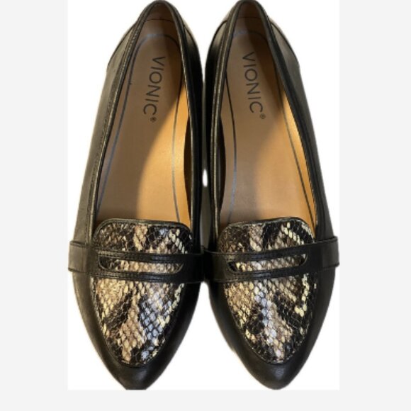 Vionic Savannah Flats Shoes Boa Leather Women Size 6.5 Black 1/2" Heel Slip On - Picture 2 of 5